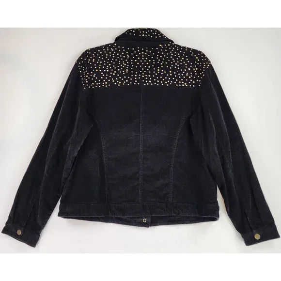 Cathy Daniels Jacket Womens Large Black Corduroy Rhinestone Western Snap On - Picture 2 of 11